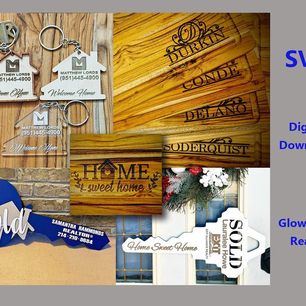 SVG Real Estate Bundle Keychains, Monogram Cutting Boards, Sold Key Photo Props