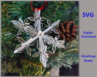 SVG 3D Snowflake Ornament Acrylic, Nerdy, Glowforge Ready, Christmas