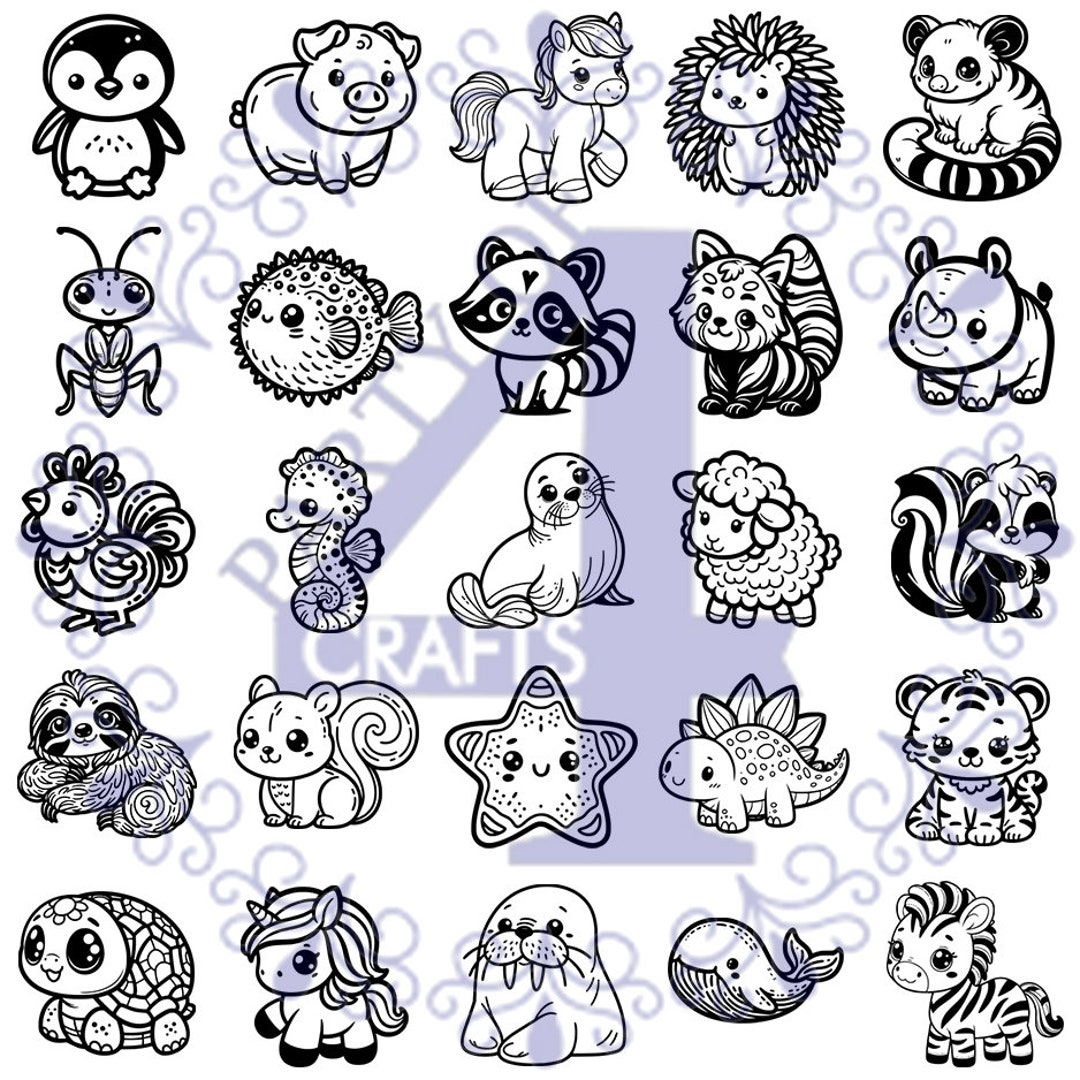 25 Cute Animals Bundle SVG PNG Collection 3 (P-Z) - Etsy