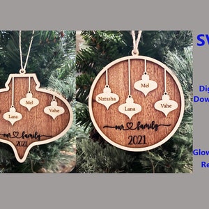 Family Ornament SVG: Glowforge Ready Christmas Laser Cut File (Digital Download)
