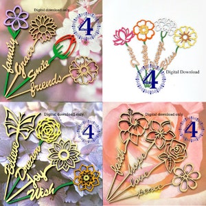 SVG 16 Motiverende Flower Sticks Bundel Vrienden, Geloof, Geloven, Glimlach, Liefde Glowforge Klaar commercieel gebruik