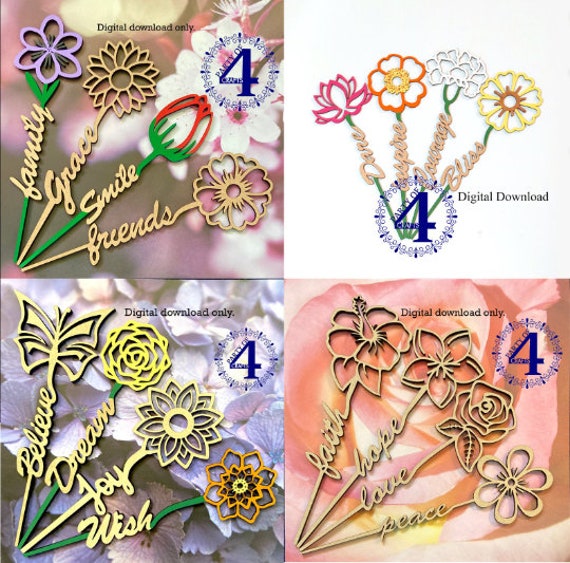 SVG 16 Motivational Flower Sticks Bundle Friends, Faith, Believe, Smile,  Love Glowforge Ready Commercial Use 