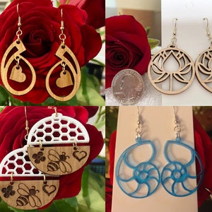 SVG 4 Best Verkopende Earring Bundel, glowforge klaar gesneden bestanden hart nautilus bijenliefhebber lotus