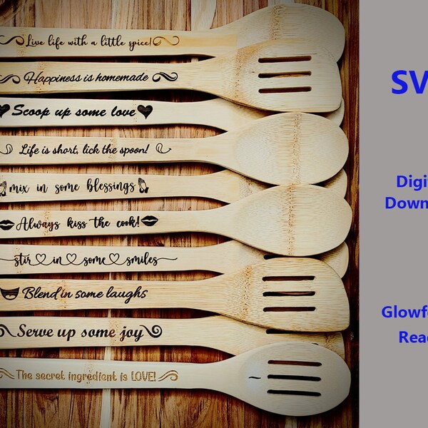 SVG 15 Spoon Handle Designs Designs for Laser Engraving Glowforge Ready