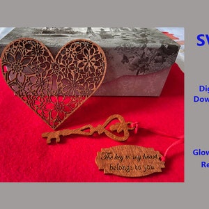 SVG Heart Key Gift Hermoso archivo de corte, Glowforge Listo para el Día de San Valentín