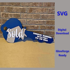 SVG onroerend goed sleutel verkocht teken, foto prop, slotcadeau, Glowforge klaar gesneden bestand, onroerend goed