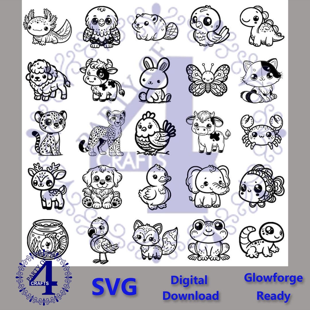 25 SVG Adorable Baby Animals Collection 1 PNG SVG Glowforge Ready Games ...