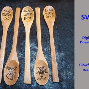 SVG 10 wzorów drewnianych łyżek do grawerowania Glowforge gotowe