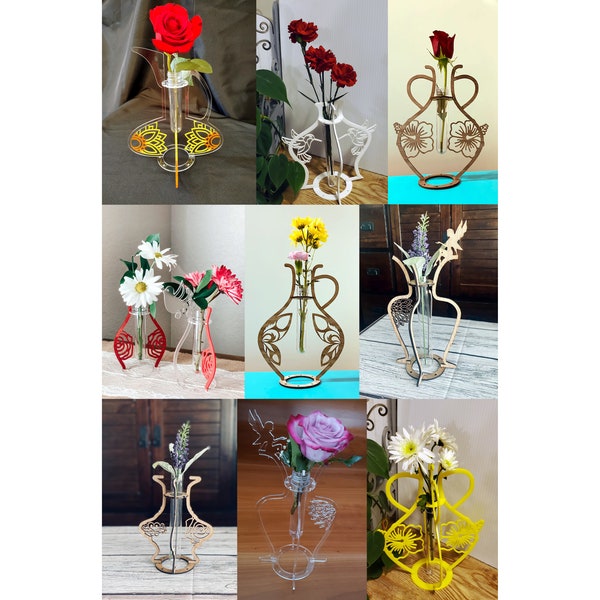 SVG Minimalist Flower Vases, 20+ Designs, Glowforge Ready Propagation Station Test Tube
