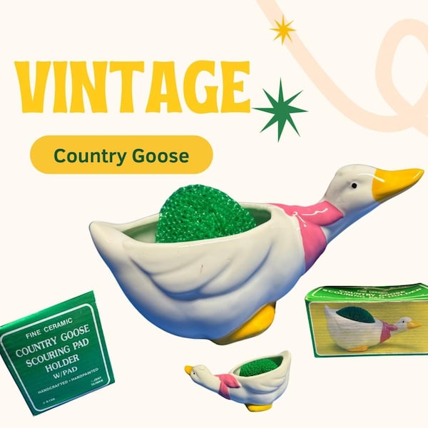 Vintage Country Goose Ceramic Sponge Holder with Original Box