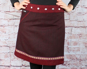 Skirt winter tweed reversible skirt wrap skirt autumn red pocket adjustable mini skirt universal size