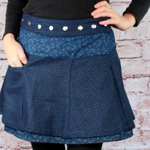 Rok winter tweed omkeerbare rok wikkelrok herfst blauw zak verstelbare minirok universele maat afbeelding 2