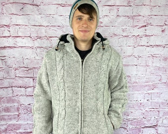 Warm wool jacket for men and women, simple rustic light gray, lined with warm fleece on the inside