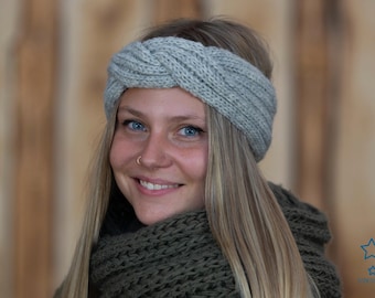 Fascia per capelli in lana dai colori vivaci – fascia calda per passeggiate – fascia lavorata a maglia per donna con nodo