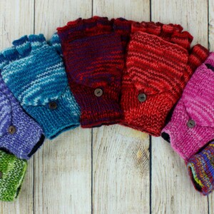 Handschuhe Handwärmer Wolle Winter Damen Erwachsene Strick warm fingerlos Fäustling Bild 6