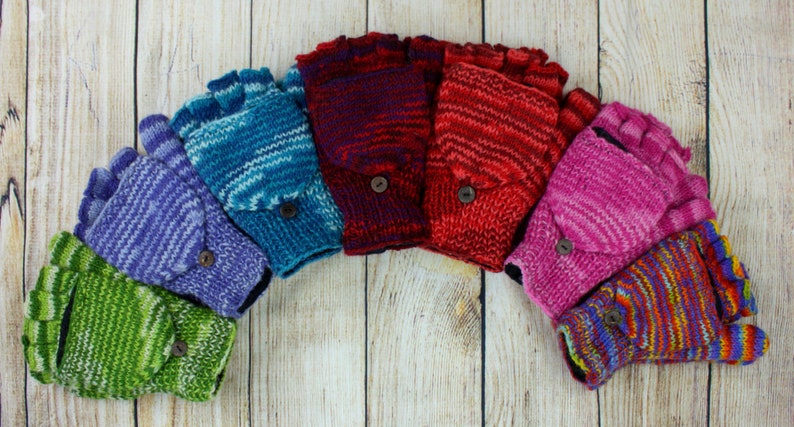 Handschuhe Handwärmer Wolle Winter Damen Erwachsene Strick warm fingerlos Fäustling Bild 6