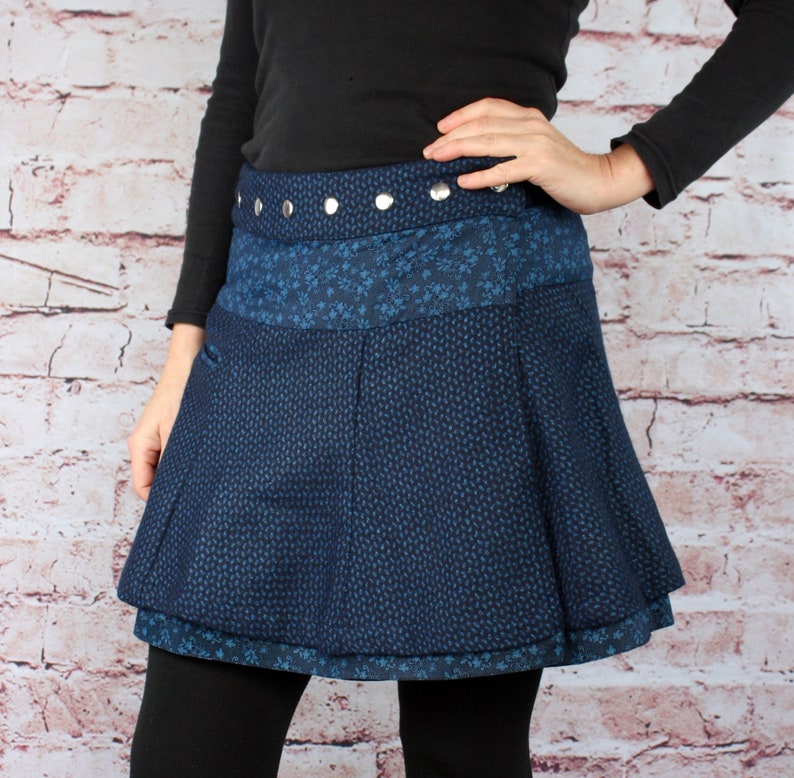 Rok winter tweed omkeerbare rok wikkelrok herfst blauw zak verstelbare minirok universele maat afbeelding 4