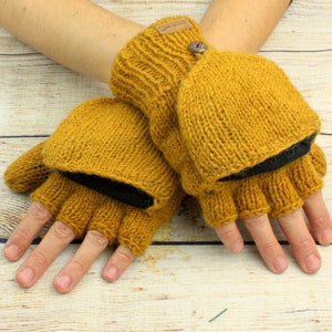 Handschuhe Handwärmer Wolle Winter Damen Erwachsene Strick warm fingerlos Fäustling Bild 3