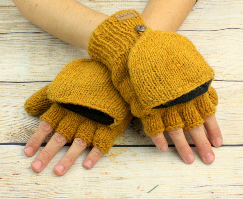 Handschuhe Handwärmer Wolle Winter Damen Erwachsene Strick warm fingerlos Fäustling Bild 3