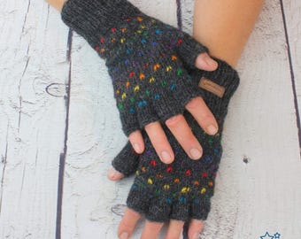 Mitaines Enfant 2 Paires Gants Sans Doigts Gants à Rabat Convertibles En Tricot Mitaine Demi -Doigt Pour Enfant 5-12 Ans (Bleu, Gris Clair Gant Enfant 5 Ans