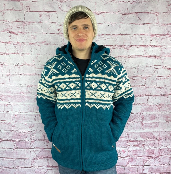 Schurwolle Herren Strickjacke Winter Norweger Wolljacke Aus