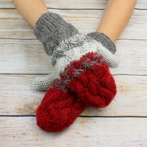 Handschuhe Handwärmer Fäustlinge Wolle Winter Damen Erwachsene Strick warm Bild 2