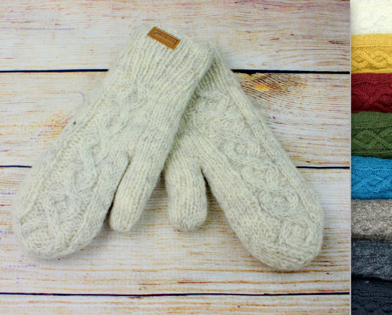 Handschuhe Handwärmer Fäustlinge Wolle Winter Damen Erwachsene Strick warm Bild 1