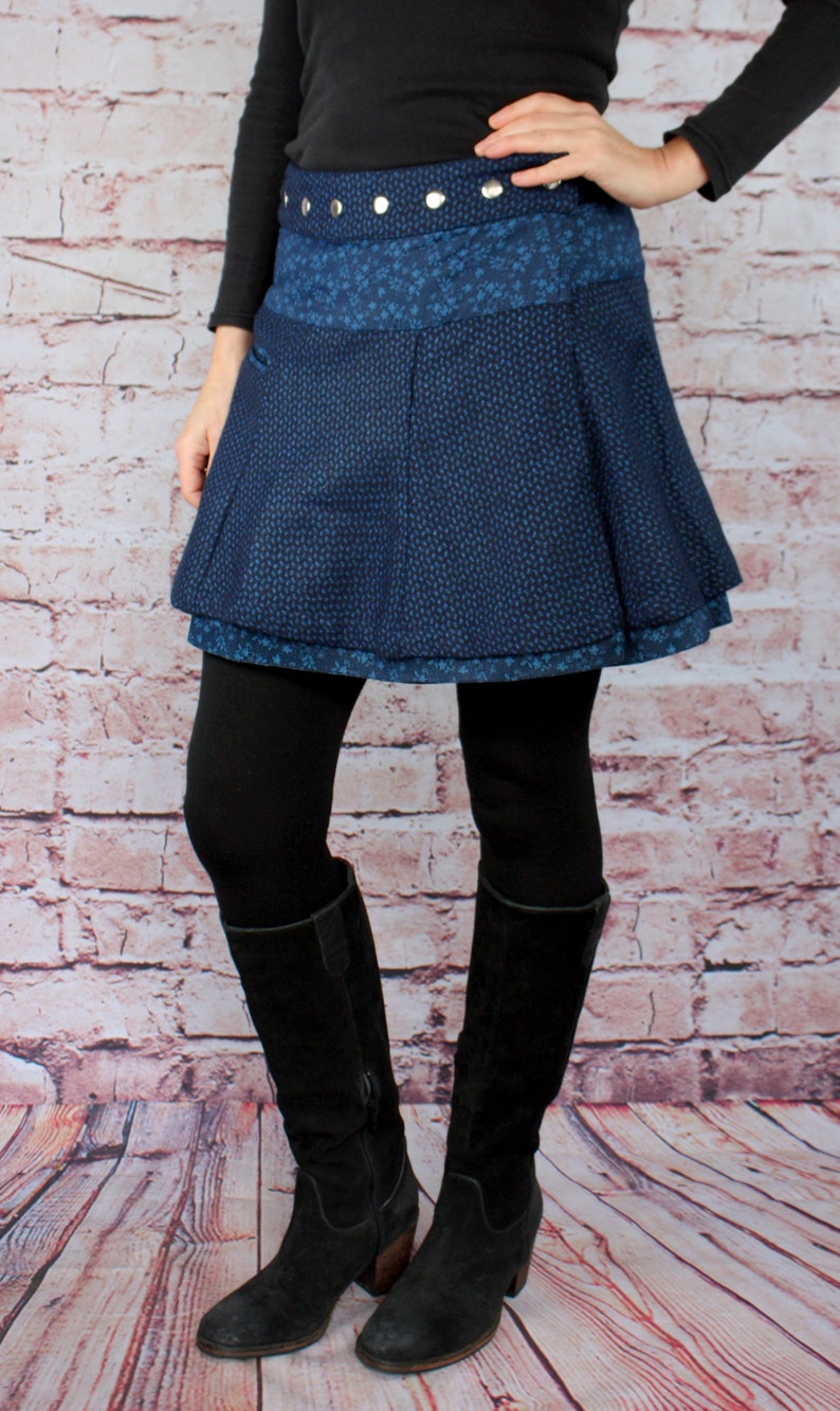 Rok winter tweed omkeerbare rok wikkelrok herfst blauw zak verstelbare minirok universele maat afbeelding 3