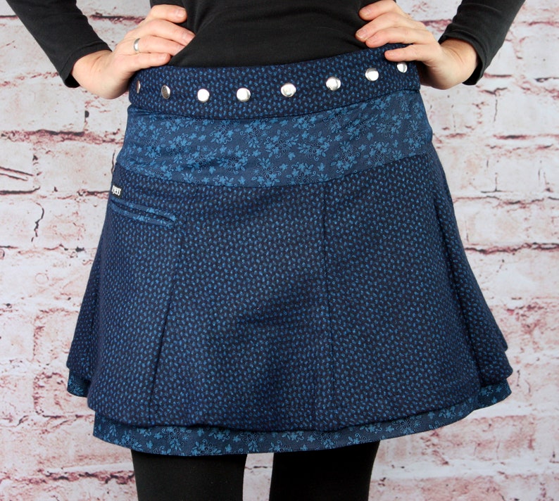 Rok winter tweed omkeerbare rok wikkelrok herfst blauw zak verstelbare minirok universele maat afbeelding 1