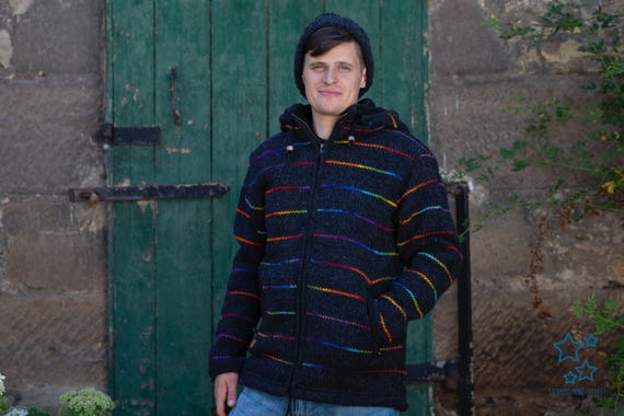 Giacca di lana da uomo – maglione di lana con motivo arcobaleno