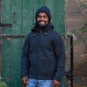 Warm wool jacket for women and men, simple rustic anthracite, lined with warm fleece