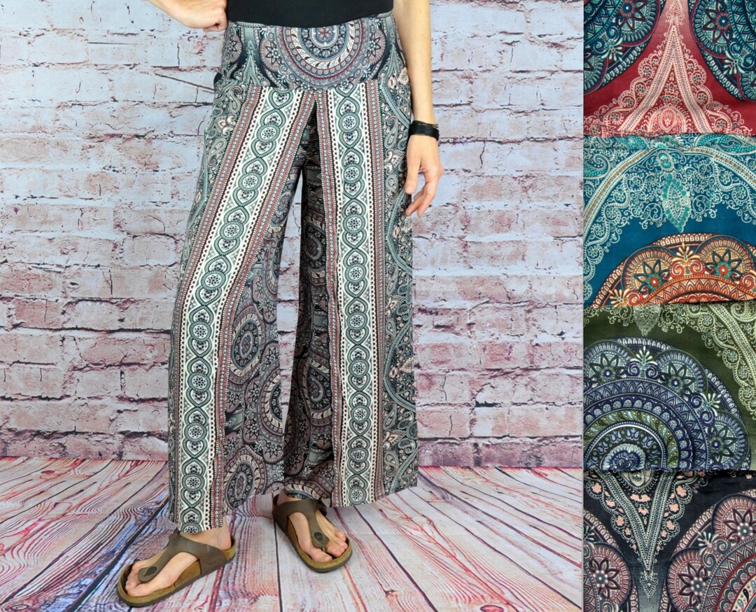 Damen Hosenrock Lang - Boho Palazzo Hose Mit Blumenprint Hohe Taille