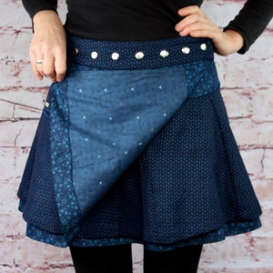 Rok winter tweed omkeerbare rok wikkelrok herfst blauw zak verstelbare minirok universele maat afbeelding 5