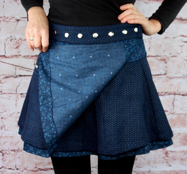 Rok winter tweed omkeerbare rok wikkelrok herfst blauw zak verstelbare minirok universele maat afbeelding 5