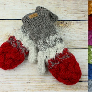 Handschuhe Handwärmer Fäustlinge Wolle Winter Damen Erwachsene Strick warm Bild 1