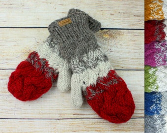 Handschuhe Handwärmer Fäustlinge Wolle Winter Damen Erwachsene Strick warm