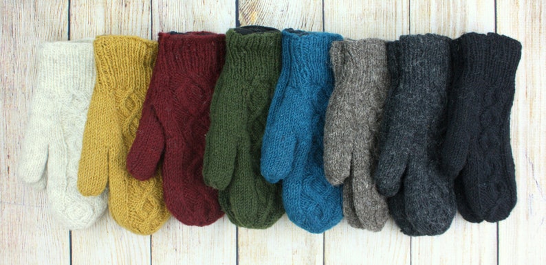 Gants chauffe-mains mitaines laine hiver femme adulte tricot chaud image 3