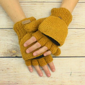 Handschuhe Handwärmer Wolle Winter Damen Erwachsene Strick warm fingerlos Fäustling Bild 4