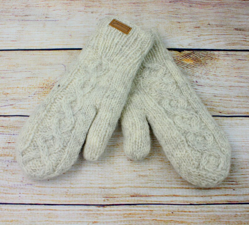 Handschuhe Handwärmer Fäustlinge Wolle Winter Damen Erwachsene Strick warm Bild 2