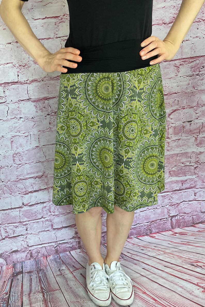 Rock rot petrol Lila grün grau Damenrock mit buntem Mandala Muster Print für Sommer Frühling Herbst und Winter Midi Knielang Stretch A-Linie Bild 3