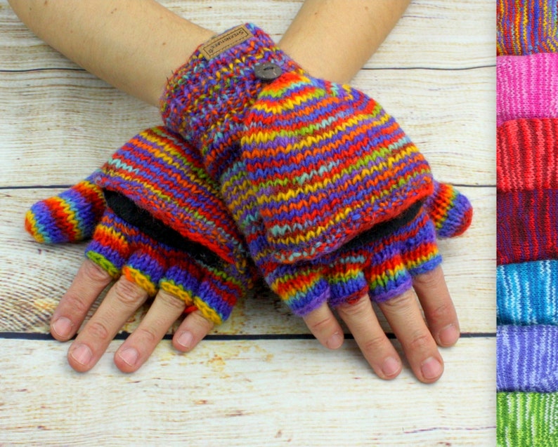 Handschuhe Handwärmer Wolle Winter Damen Erwachsene Strick warm fingerlos Fäustling Bild 1