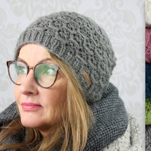 Bonnet en laine, bonnet d&#39;hiver chaud, bonnet en tricot pour femme adulte