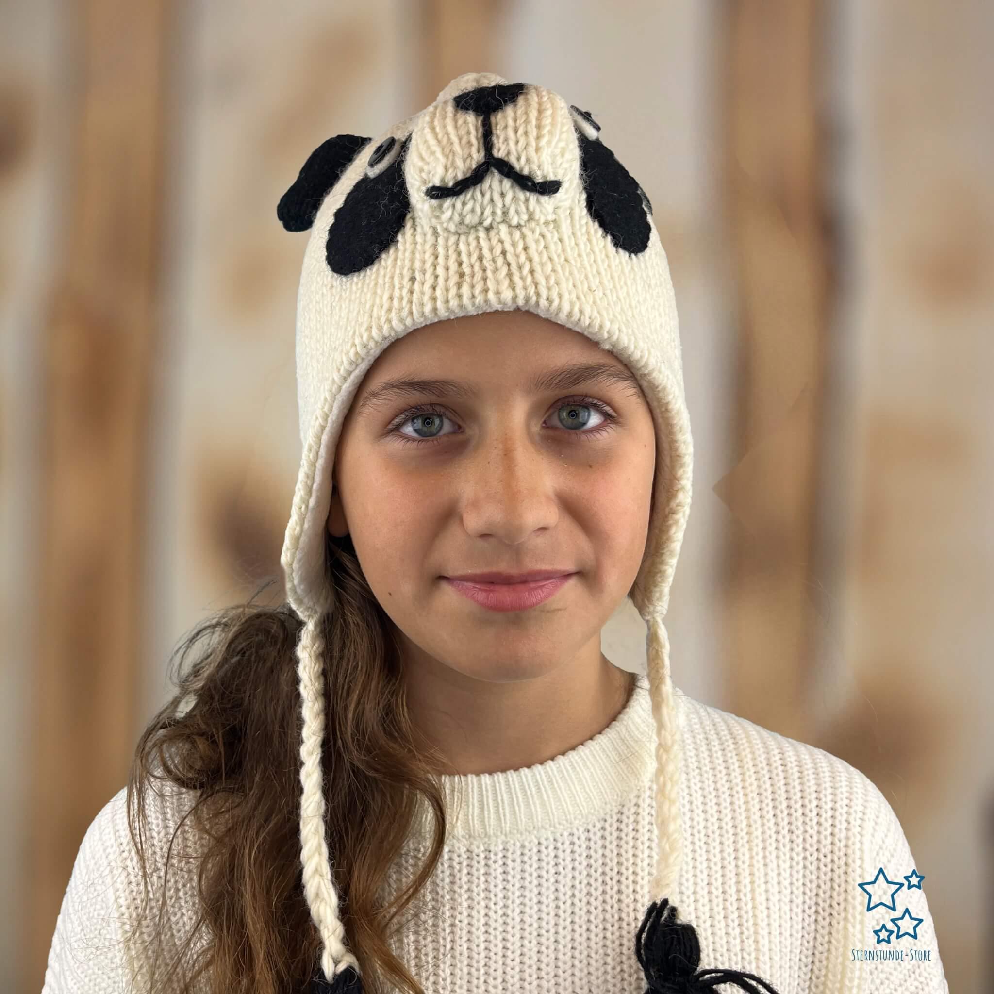 Panda - Hand Knitted Wool Winter Hat - Nepal Wool Winter Hat With Animal Motif – Panda and Koala Hat for  main image 3