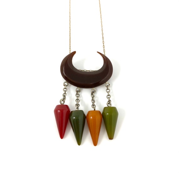 Vintage 1940s Colorful Bakelite Delicate Pendant N