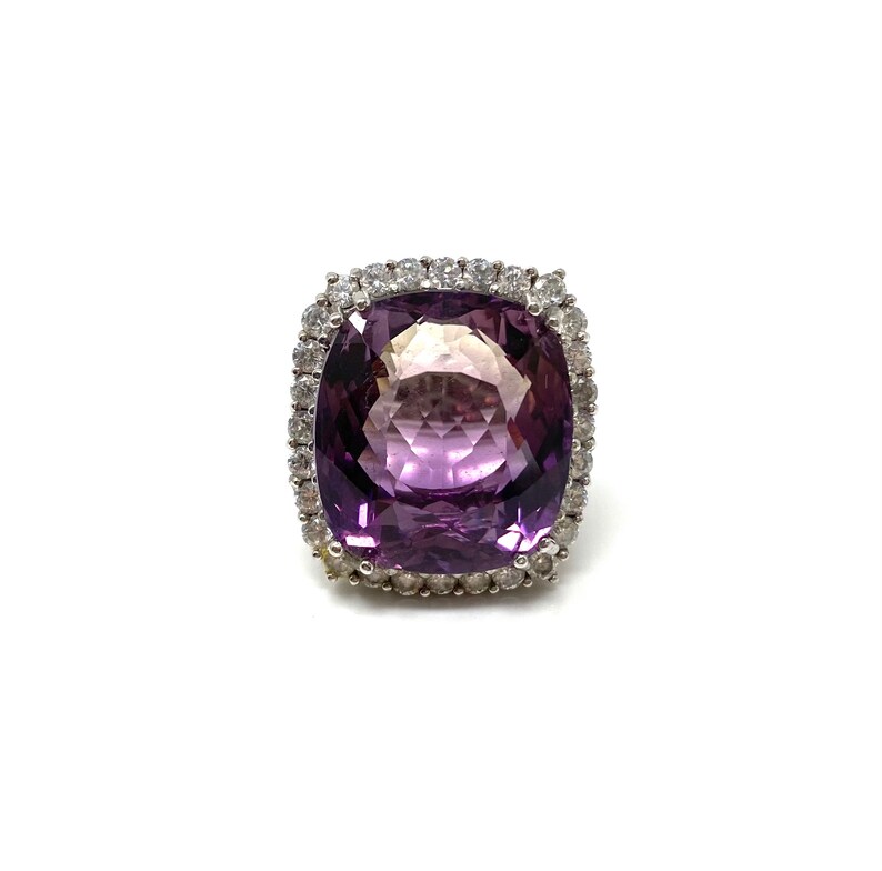 Sterling Silver Large Purple Crystal and Cubic Zirconia ...