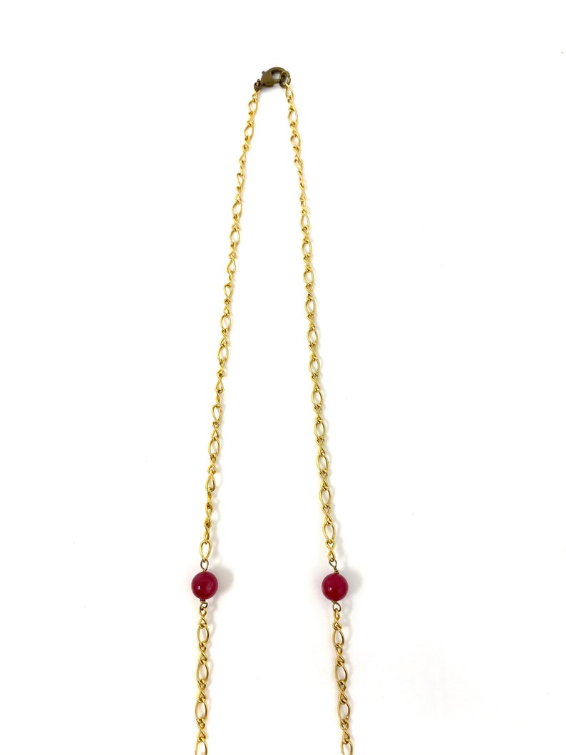 Pink /& Pearl Long Pendant Necklace Vintage 1980s Vintage Italy Art Nouveau Inspired Gold