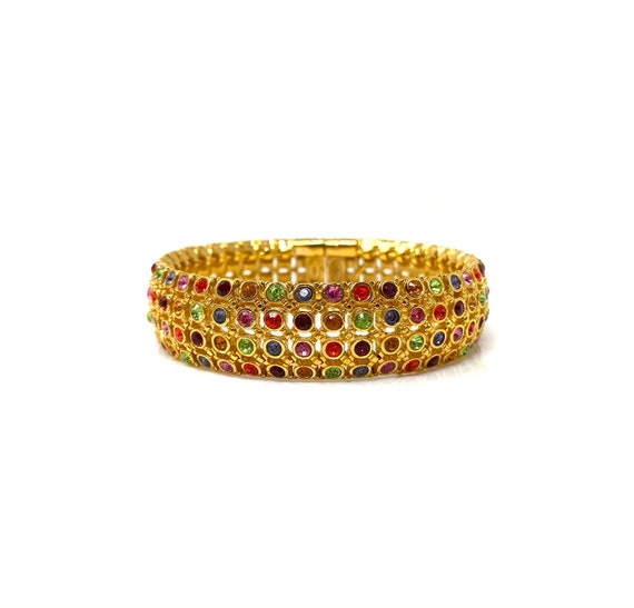 Vintage 1980s Joan Rivers Colorful Gold Rhinestone