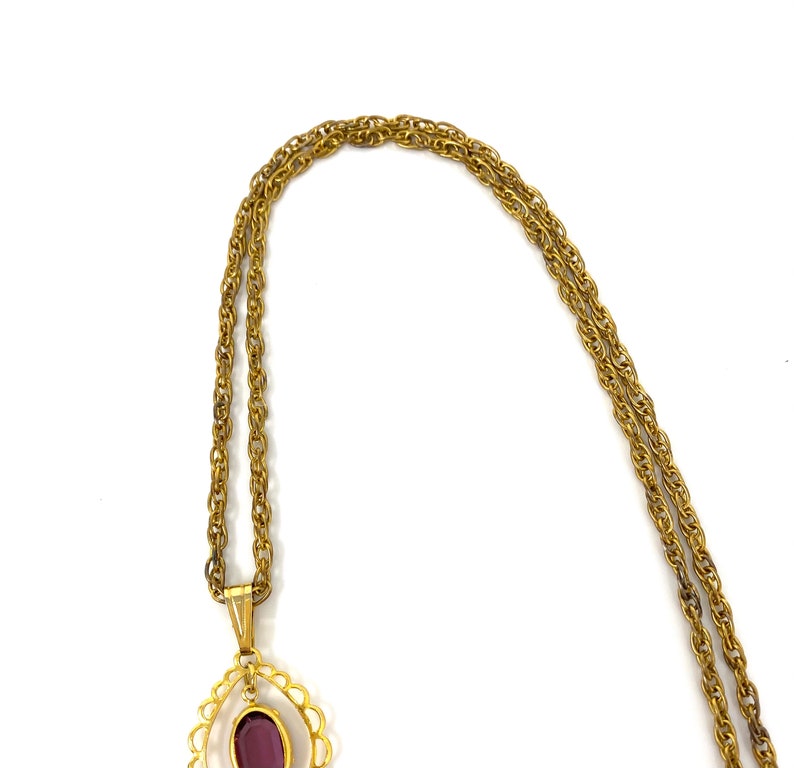 Vintage 1970s Gold and Purple Lucite Dangle Boho Pendant Necklace