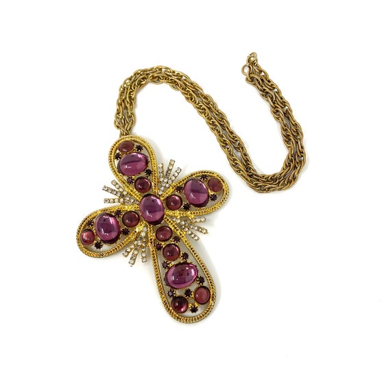 Vintage 1960s Large Purple Cabochon & Rhinestone C