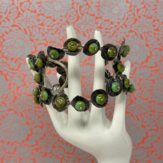 Vintage Modernist Cuff Links Mad Men Kitsch Mens Retro Gift Green Faceted Glass Mid-Century
